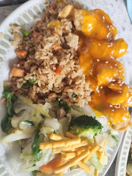 Uptown Cafe - Combination #1 chicken fried rice, chicken chow mein and sweet and sour boneless ribs